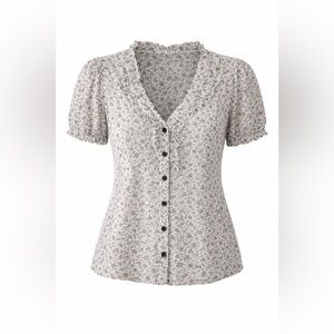 AB Studio Floral Blouse w/ Cami Size L Black White Sheer Coquette Cottagecore